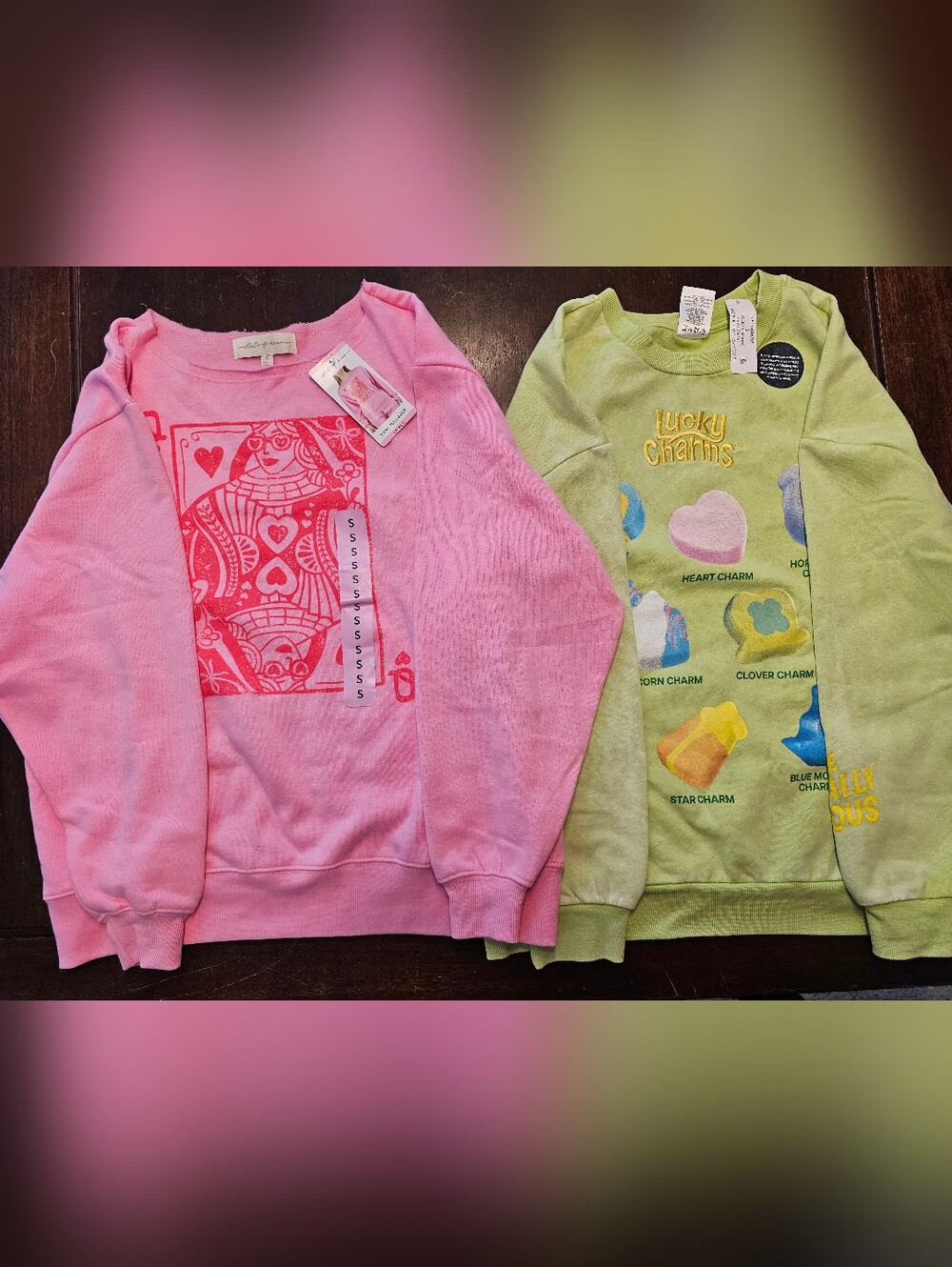 2 Women's Oversized Sweatshirts - Valentine's/St. Patrick's Day Size Small NWT